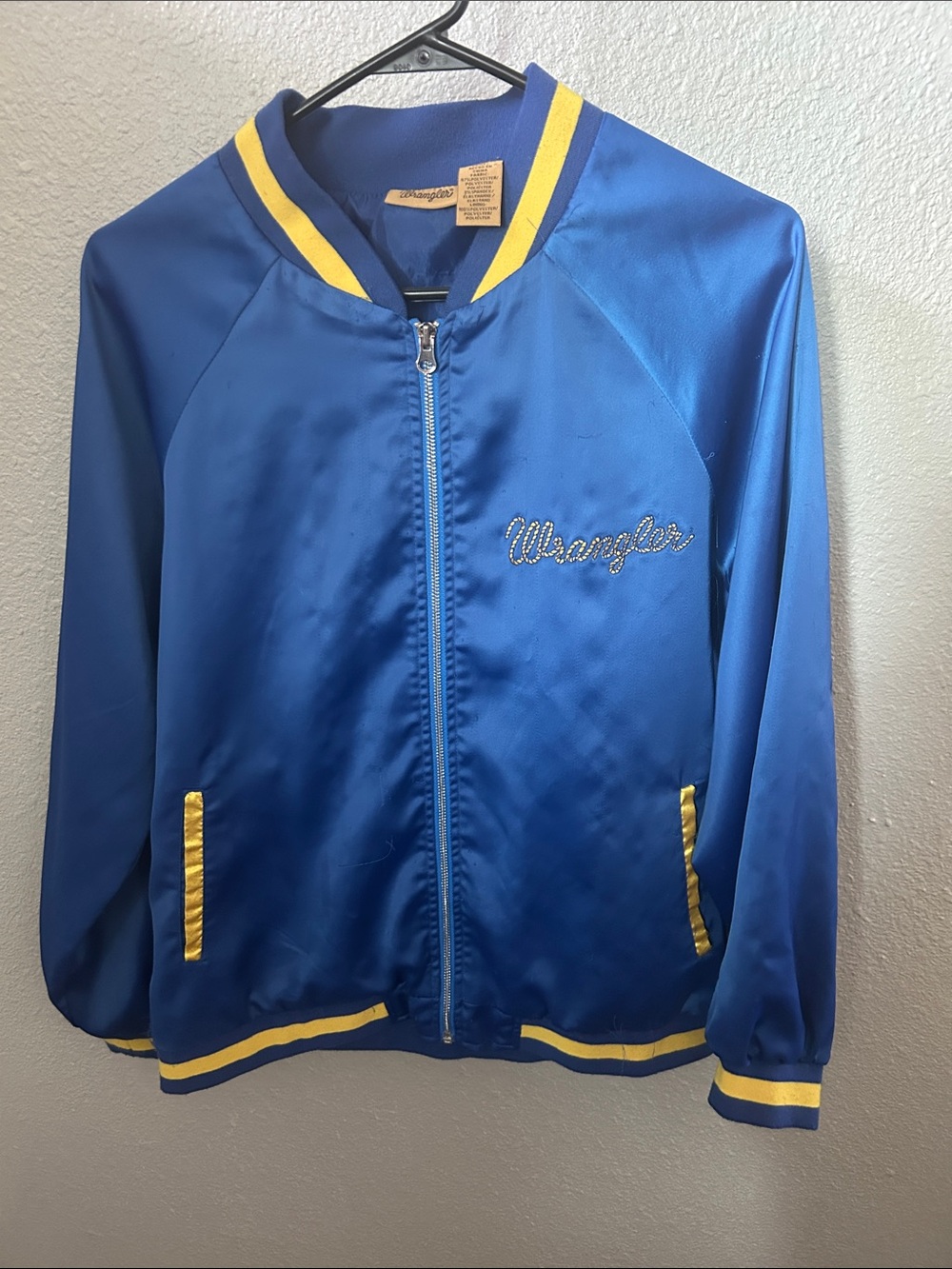 Wrangler Unisex Royal Blue Bomber Jacket with Yellow Trim